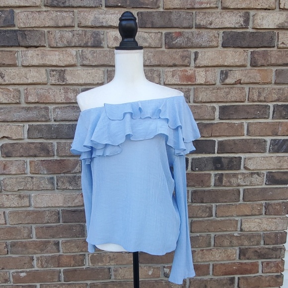 Socialite Off The Shoulder Ruffle Bell Sleeve Top - Picture 2 of 8